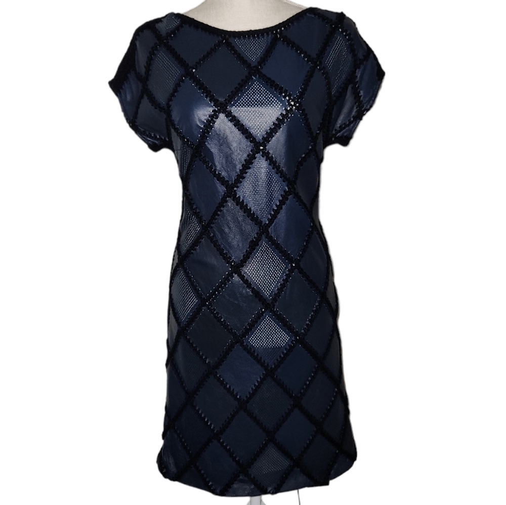 Catherine Malandrino RARE Lamb Leather Black & Navy Dress - Size 4